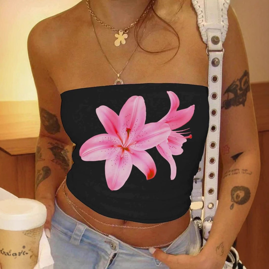 Women's Bandeau Top with Floral Design EB