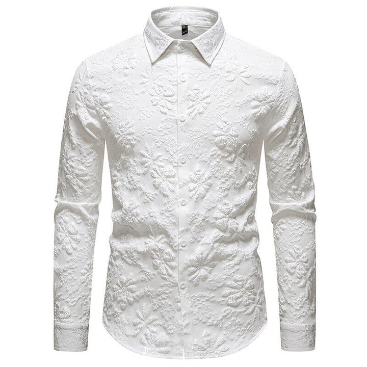 Men's Floral Relief Long Sleeve Shirt - Elegant Style