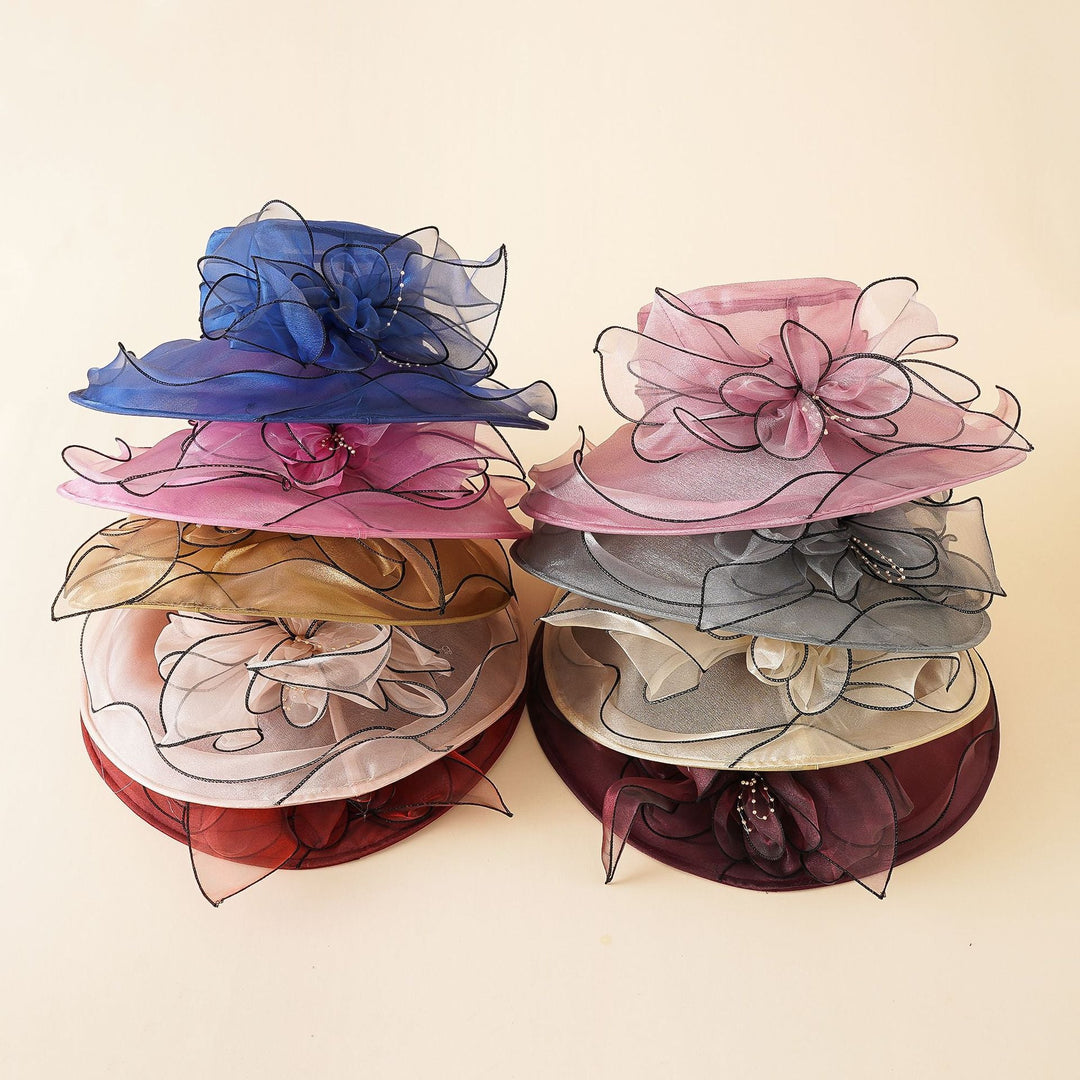 Women's Sun Hat with Fine Mesh Structure and Bow Elements