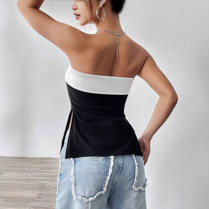 Women's Bandeau Top with Elegant Color Block Design EB