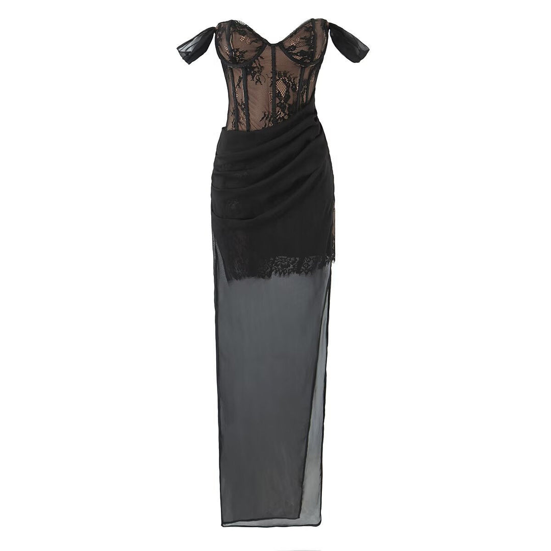Ladies' Elaborate Lace Dress with Elegant Ruffle Details EB