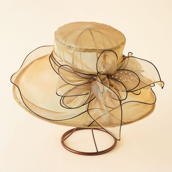 Women's Sun Hat with Fine Mesh Structure and Bow Elements