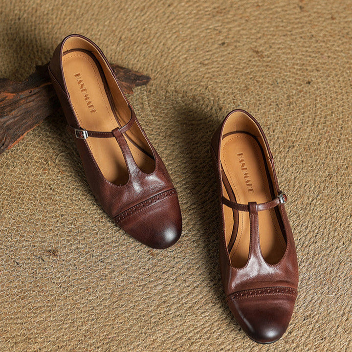 Reiten - Elegant T-Strap Leather Flats