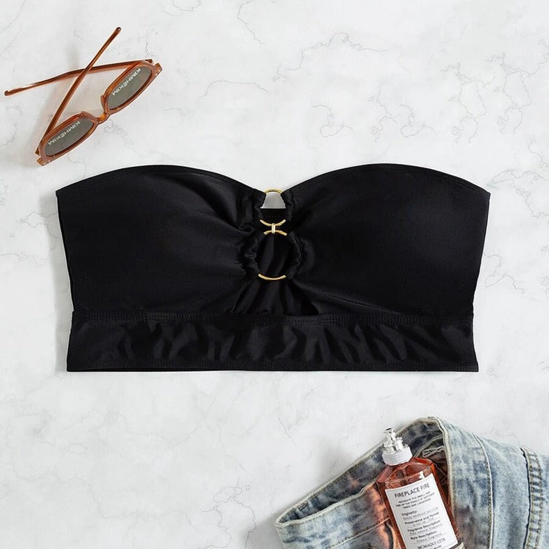 Women's Bandeau Bikini Top with Elegant Gold Accents EB