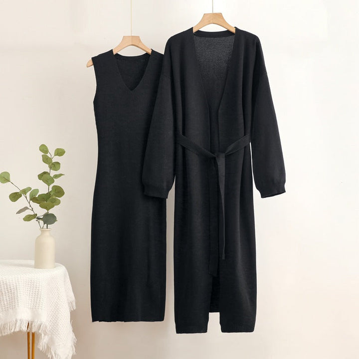 Women's 2-Piece Dress and Cardigan Set with V-Neck EB, view 2 - Elena Harper