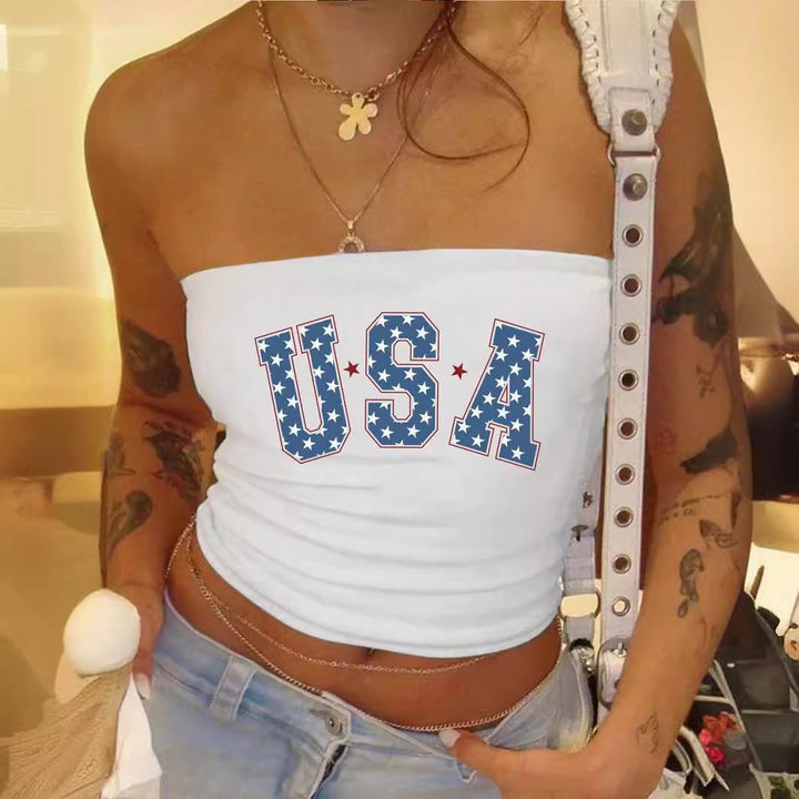 Women's Bandeau Top with Maritime Motif and Elastic Material EB