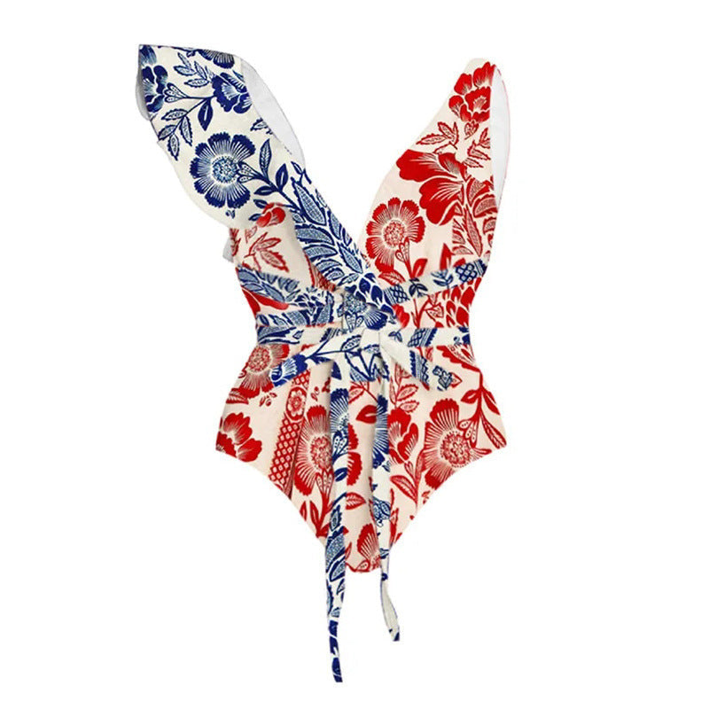 Women's Swimsuit with Floral Pattern and Chic Skirt EB