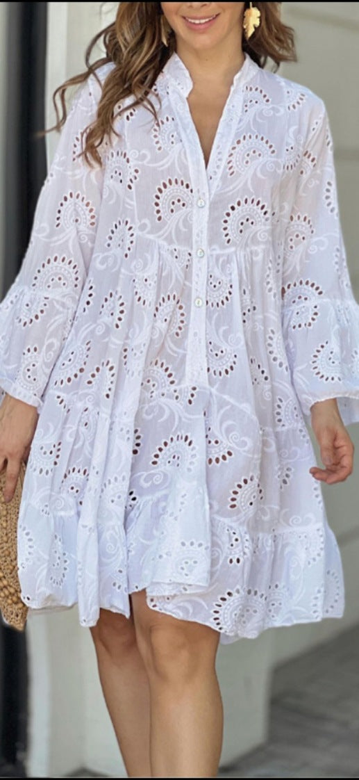 Gala | Mini dress for women with lace embroidery and ruffles