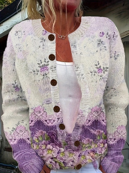 Gilly - Vintage Floral Cardigan With Button