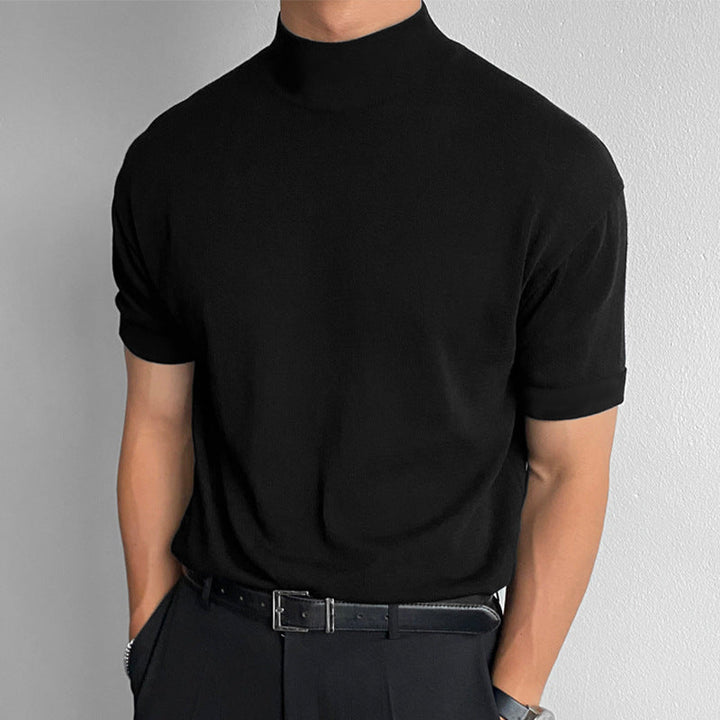 Men's High Collar Short Sleeve T-Shirt for Effortless Style