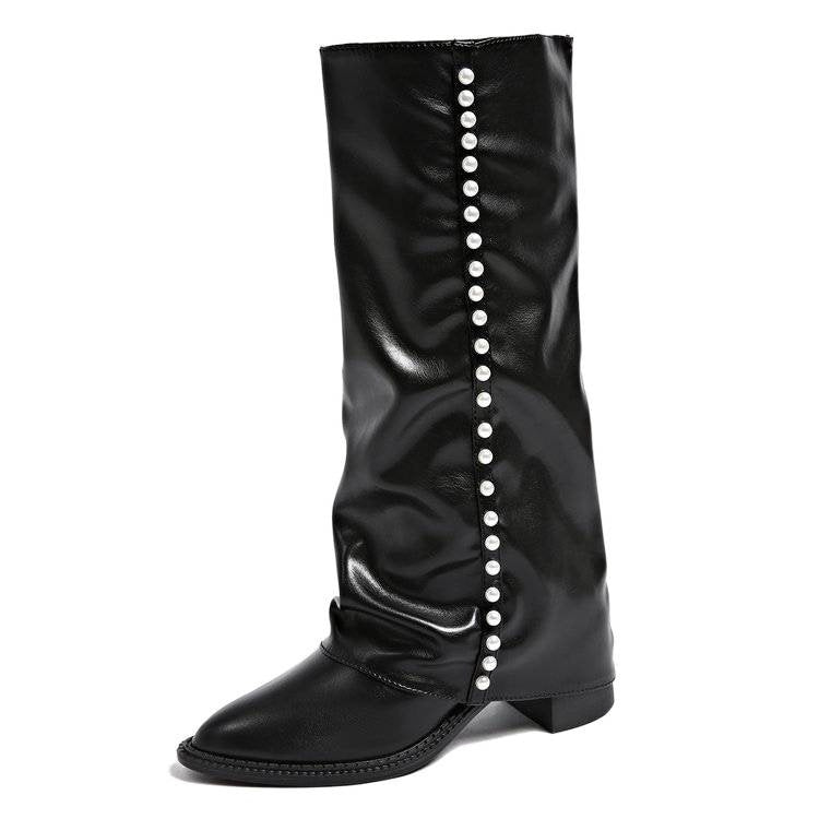 Women's Boots with Pearl Decoration and Non-Slip Sole