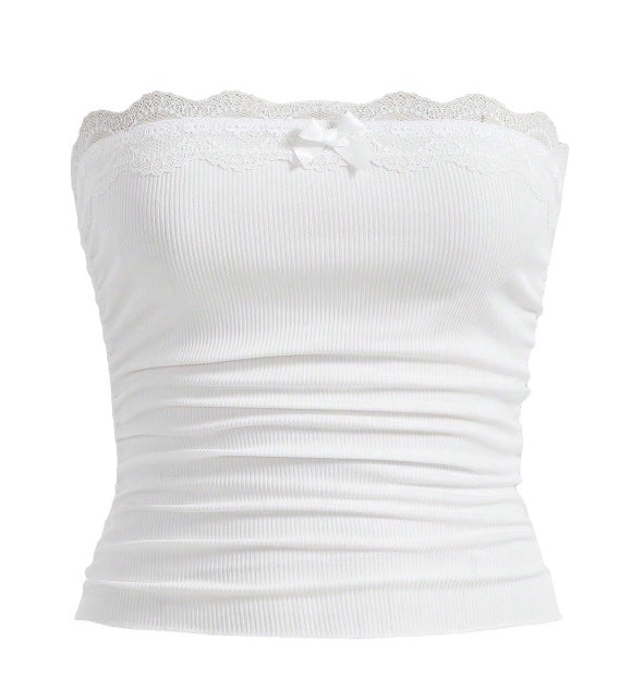 Women's Bandeau Top with Lace Trim and Fitted Cut EB