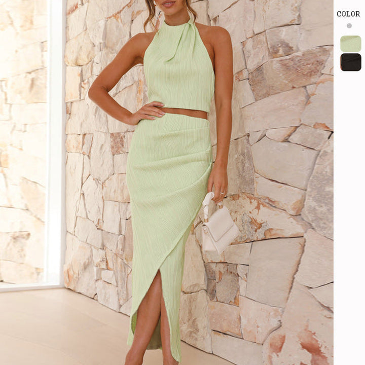 Women's Ruffled Top & Asymmetrical Skirt Set