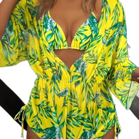 Women's Swimsuit with Elegant V-Neck and Playful Palm Print EB