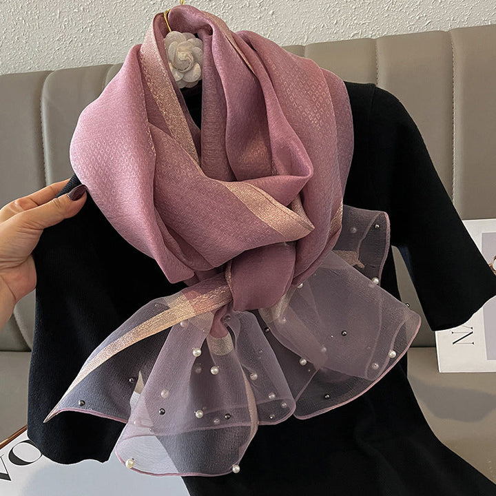 Elegant Scarf Decorated with Pearls