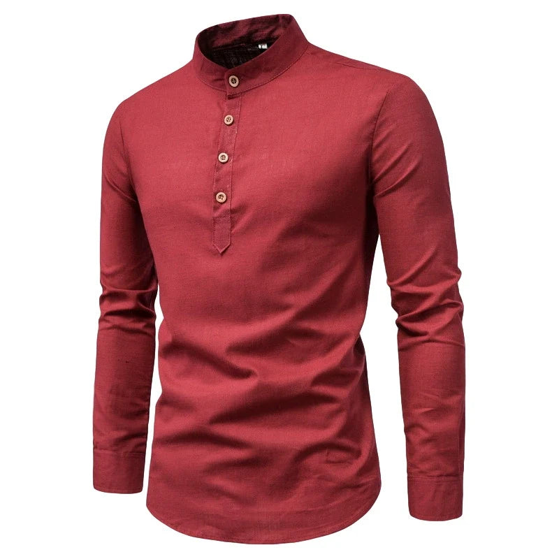 LAURENT MONACO | MEN'S HIGH COLLAR SHIRT WITH HALF BUTTON PLACKET