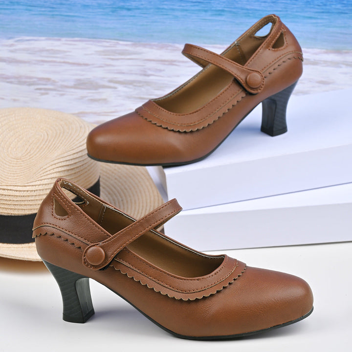 Women's Heeled Shoes with Adjustable Strap and Elegant Buckle EB