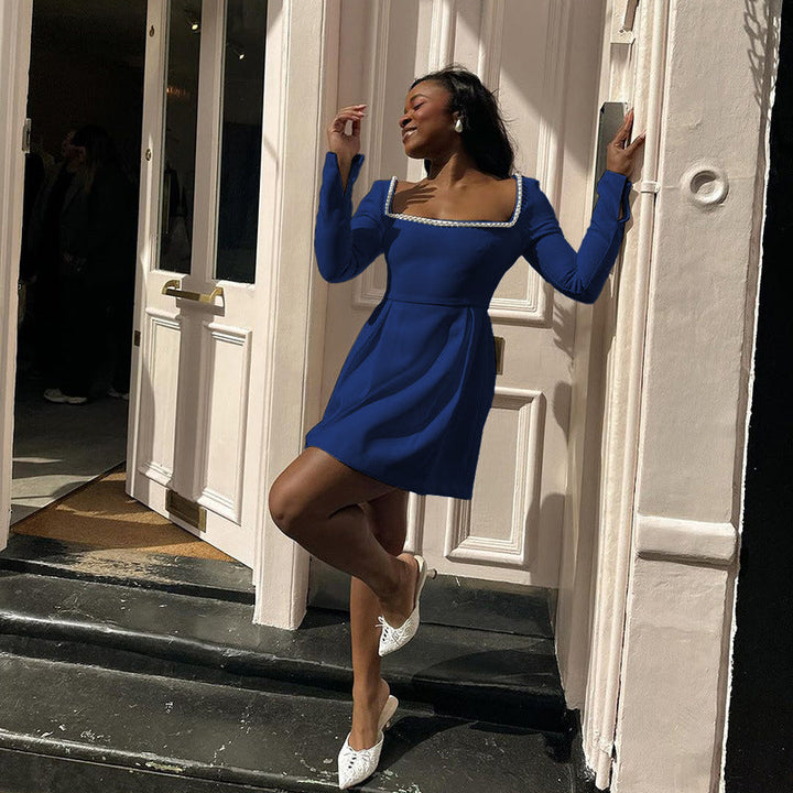 ALAIRE Classy Backless Long Sleeve Square Neck A-Line Mini Dress - Elena Harper