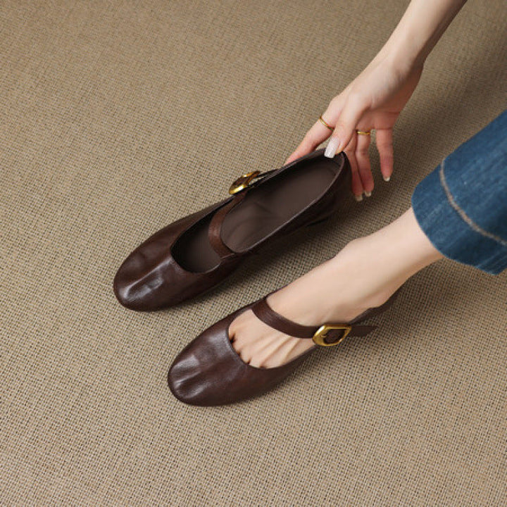 Women's Round Toe Vegan Leather Mary Jane Flats – Quira