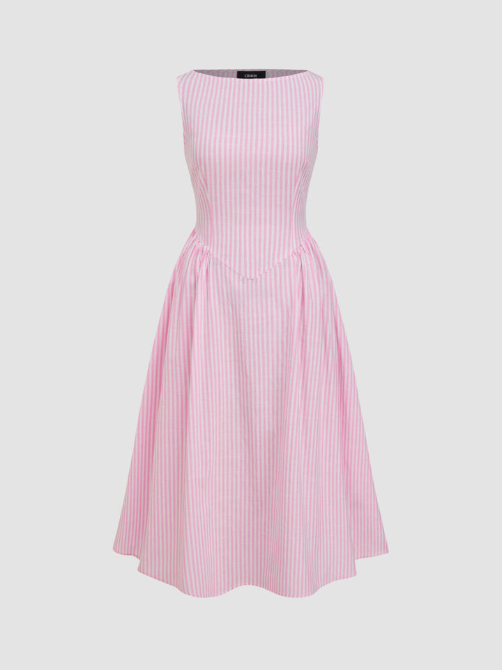 Women's Striped Midi Dress - Elegant Fitted Summer Style