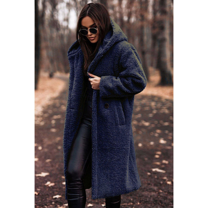 Women's Teddy Coat with Hood and Large Buttons