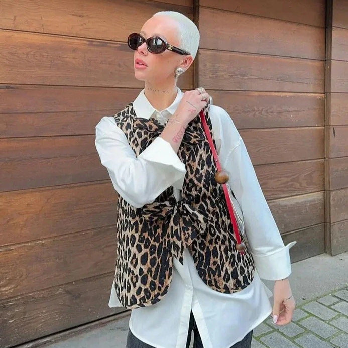 Women's Leopard Print Vest with Tie