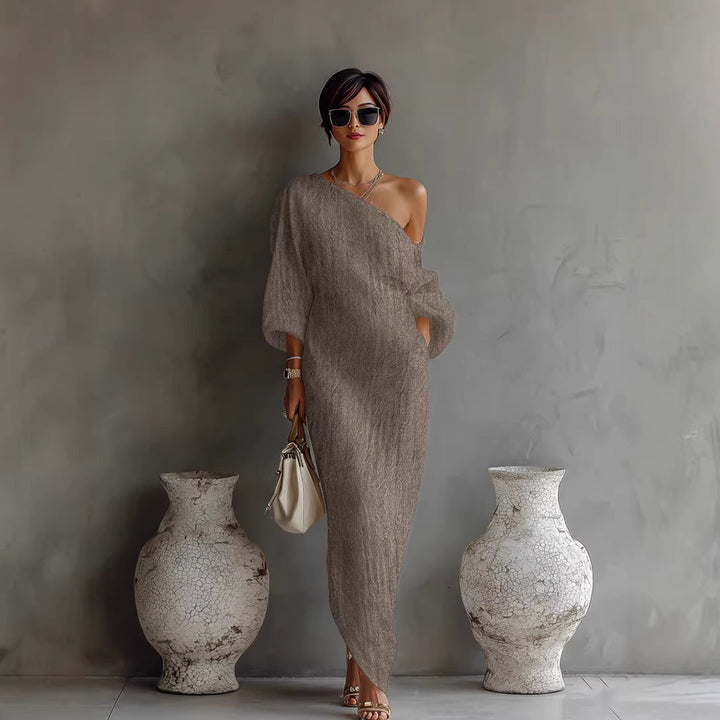 Women's Elegant One-Shoulder Flowing Maxi Dress