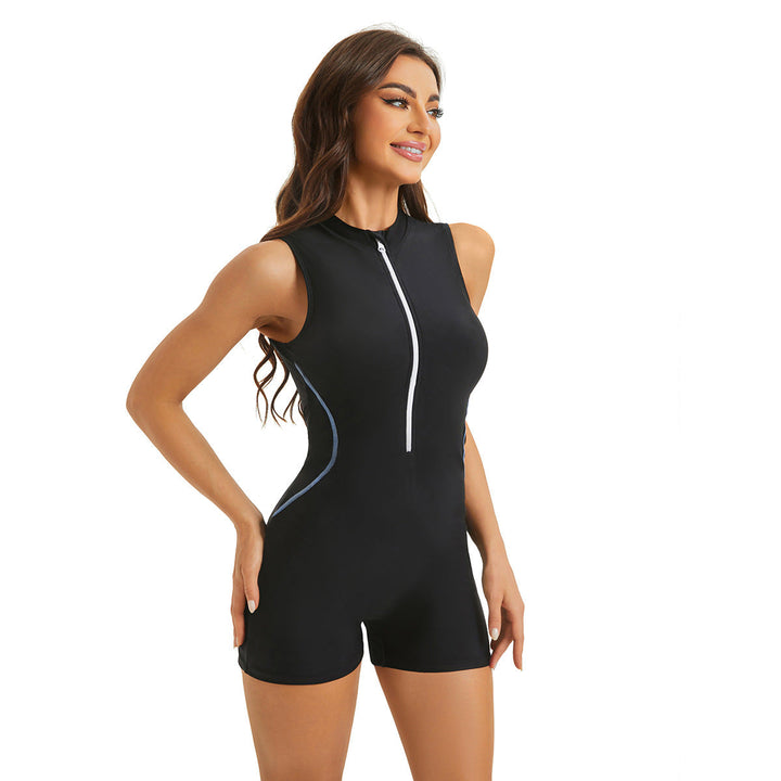 Women's Sporty One-Piece Swimsuit with Half Zipper