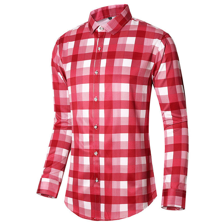 Men's Red Check Flannel Shirt Long Sleeve Button-Front