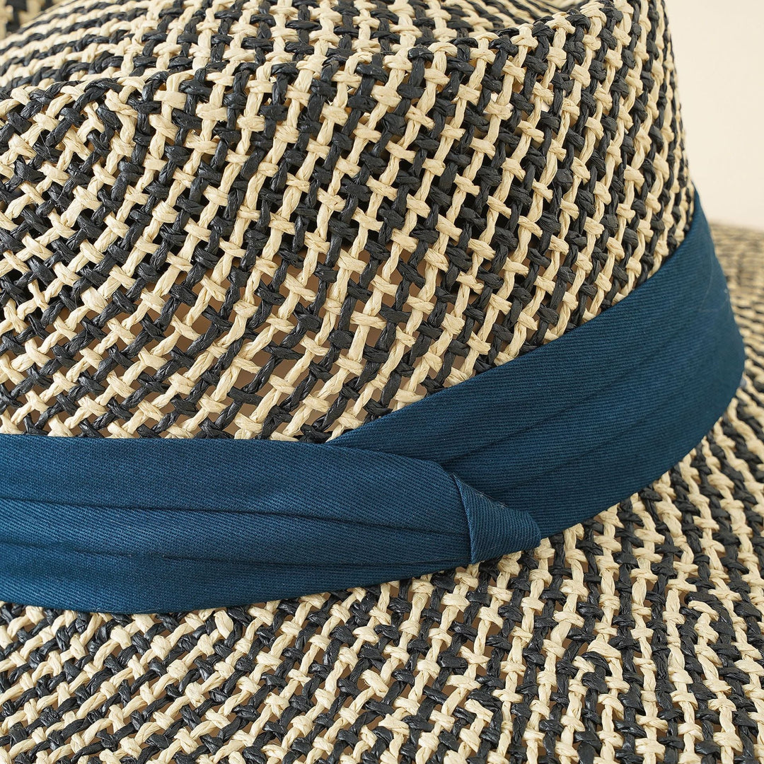 Women's Straw Hat with Wide Brim and Contrast Band
