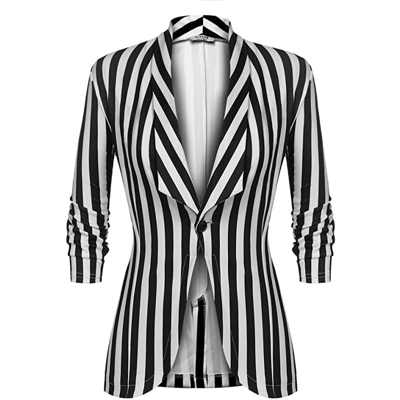 Pelagia Striped Blazer with Single Button Closure, view 3 - Elena Harper