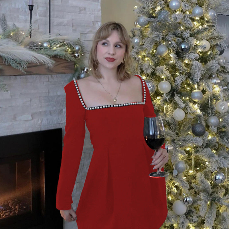 ALAIRE Classy Backless Long Sleeve Square Neck A-Line Mini Dress - Elena Harper