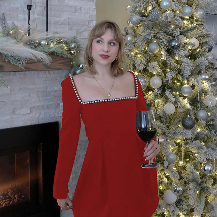 ALAIRE Classy Backless Long Sleeve Square Neck A-Line Mini Dress - Elena Harper