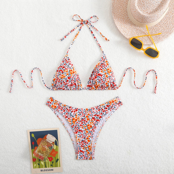 Women's Bikini with Floral Pattern and Adjustable Halter EB