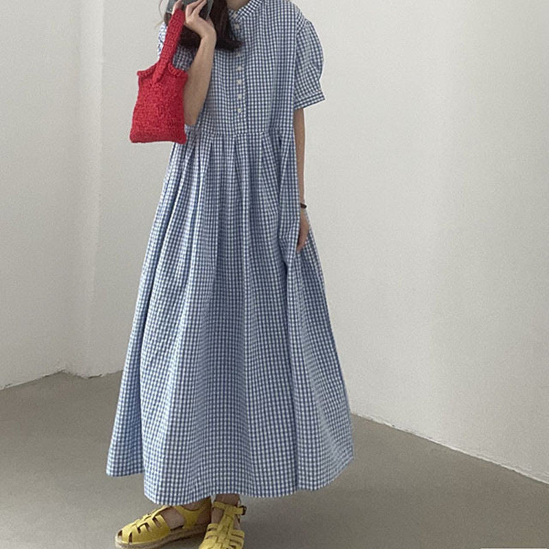 Women's Casual Checkered A-Line Dress - Flattering Fit