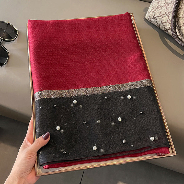 Elegant Scarf Decorated with Pearls