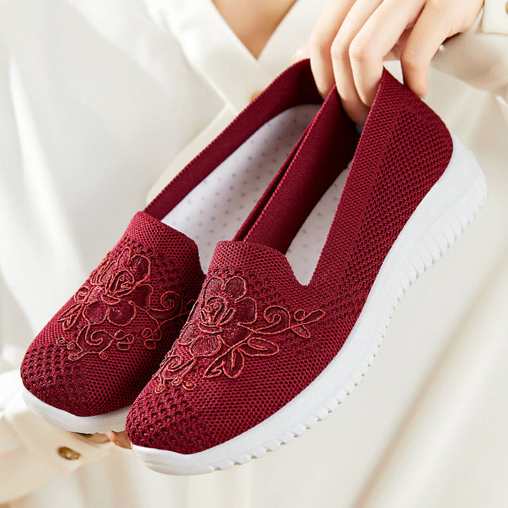 Women's Comfortable Slip-On Sneakers with Decorative Floral Pattern EB