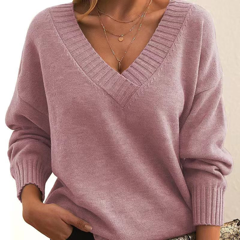 Casual Knitted Jumper in Solid Colour