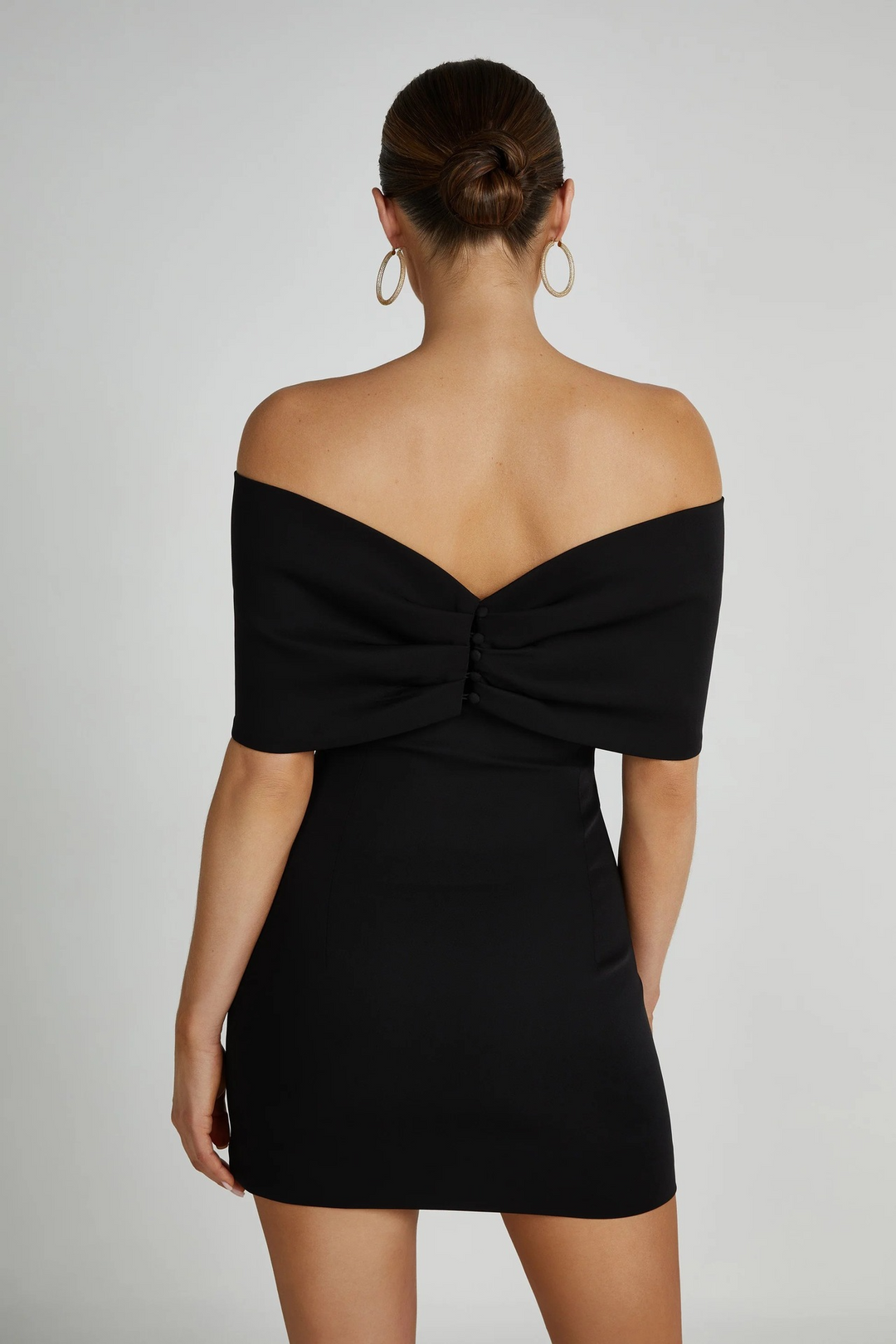 Sophie - Black Mini Dress with Off-Shoulder Bow