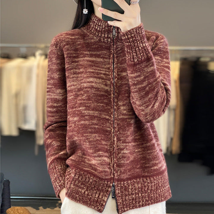 Women's Zip-Up Cardigan with Stand-Up Collar