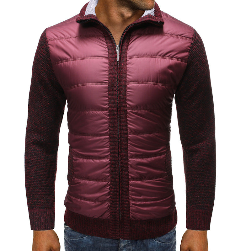 Quilted Intermediate Jacket with Knitted Sleeves for Men