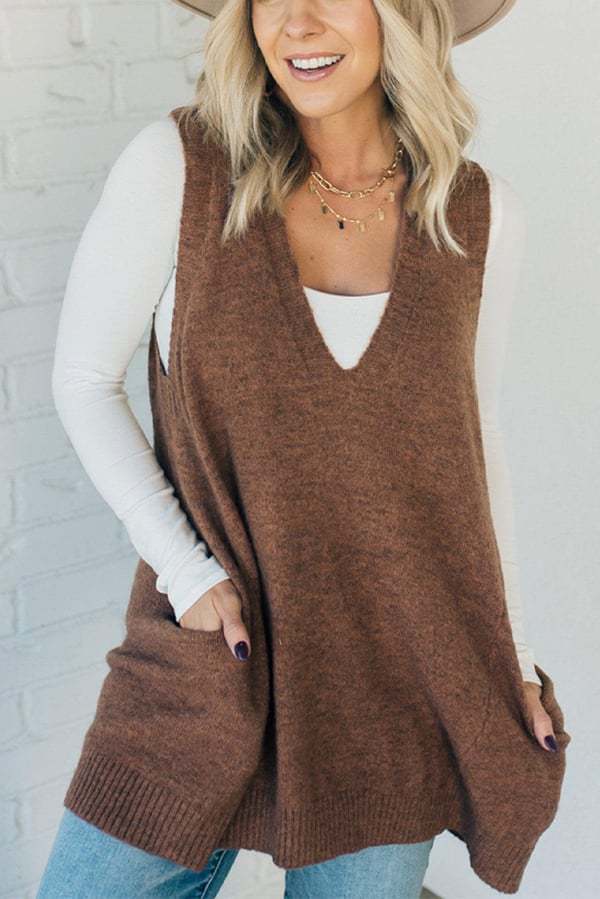 Women's Comfortable Knit Poncho with Side Pockets EB