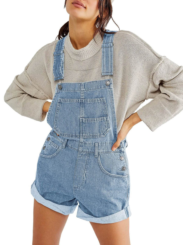 Women's Casual Overalls Shorts with Pockets & Adjustable Straps, view 8 - Elena Harper