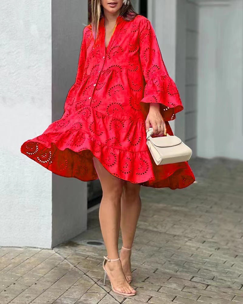 Gala | Mini dress for women with lace embroidery and ruffles