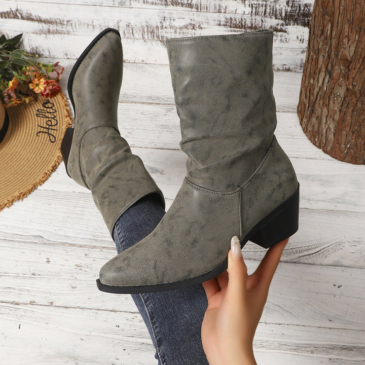 Women's Slouch Ankle Boots with Block Heel and Easy-Care Material