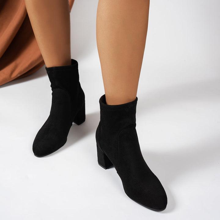 Women's Suede Ankle Boots with Block Heel and Padded Insole