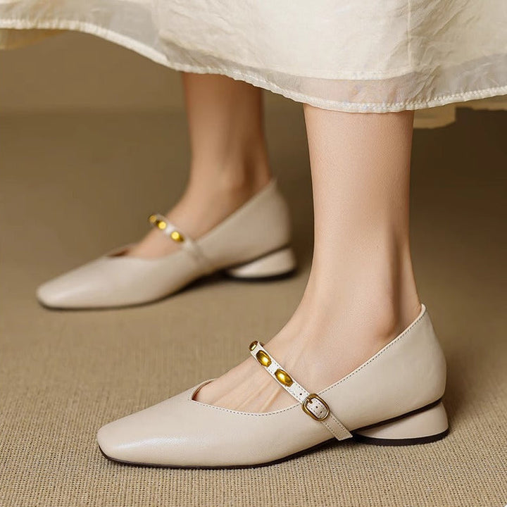 Women's Beaded Strap Leather Mary Jane Flats – Zyra