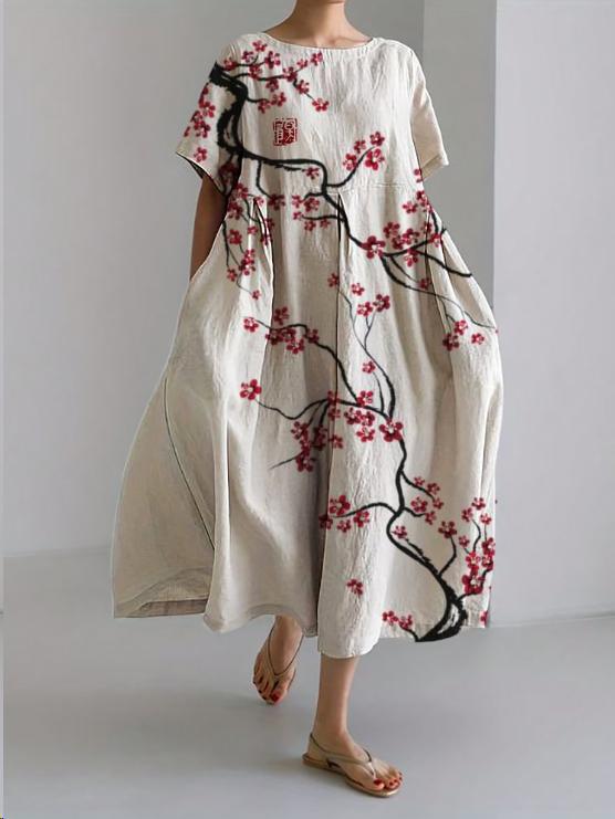 Maxi Dress with Japanese Autumn Flower Print