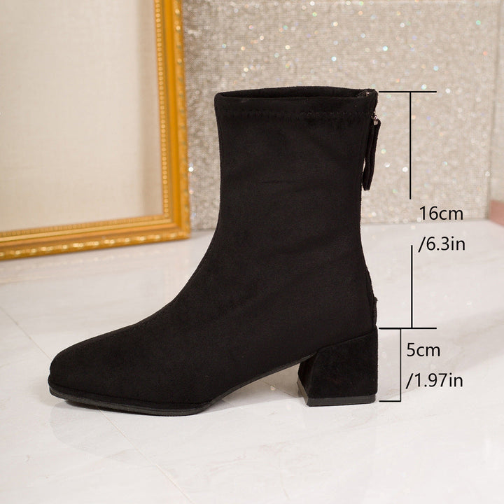 Women's Ankle Boots with Block Heel and Zipper