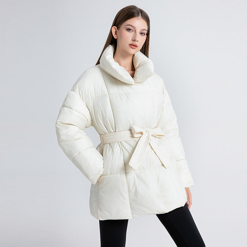 Women's Tailored Quilted Coat with Belt and High Shawl Collar